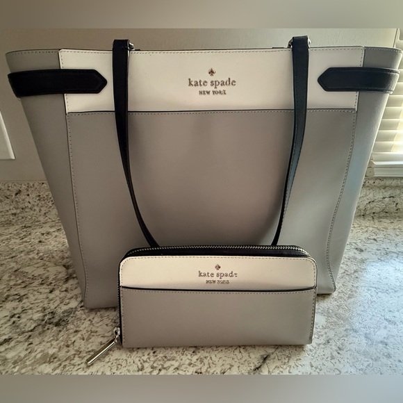 kate spade Handbags - kate spade Two-Tone Gray, White & Black Tote with Matching Zip Wallet
